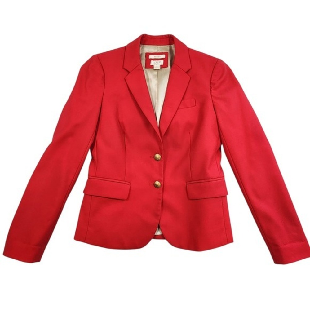 J.Crew Schoolboy Blazer Red Wool Blend Gold Crest Button Jacket Women's Size 0 - Picture 9 of 11